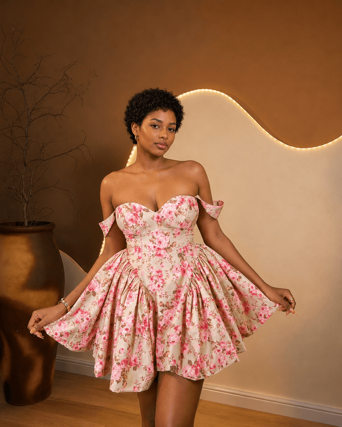 Front view of the Ireti Dress in blush rose floral.